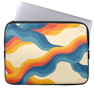 Abstrakt 70s Retro Orange Blue Vågigt Rand Mönster Laptop Fodral