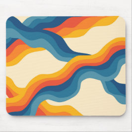 Abstrakt 70s Retro Orange Blue Vågigt Rand Mönster Musmatta