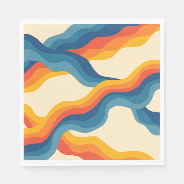Abstrakt 70s Retro Orange Blue Vågigt Rand Mönster Pappersservett (Framsidan)