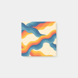 Abstrakt 70s Retro Orange Blue Vågigt Rand Mönster Post-it Block