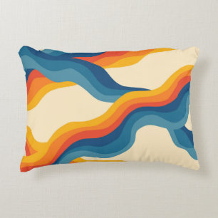 Abstrakt 70s Retro Orange Blue Vågigt Rand Mönster Prydnadskudde