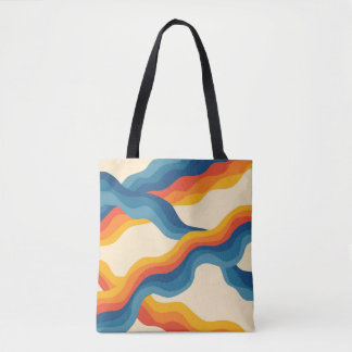Abstrakt 70s Retro Orange Blue Vågigt Rand Mönster Tygkasse