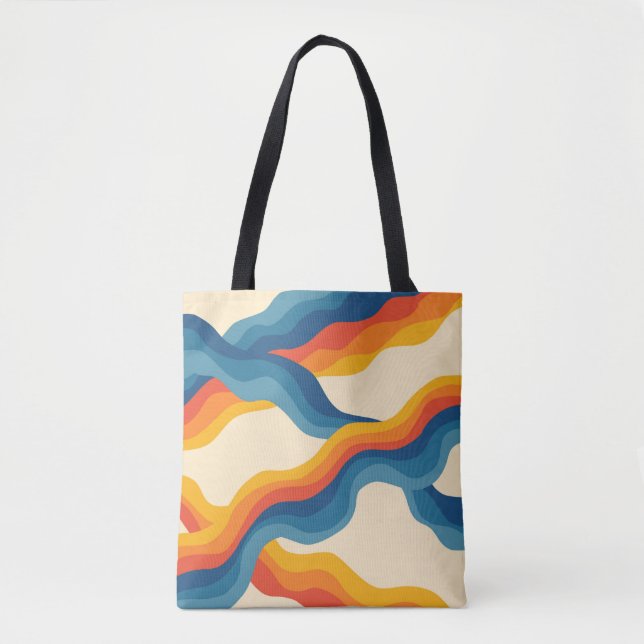Abstrakt 70s Retro Orange Blue Vågigt Rand Mönster Tygkasse (Framsida)