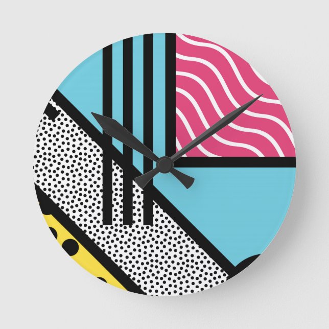 Abstrakt 80-talsmememphis popart stil grafik rund klocka (Framsida)