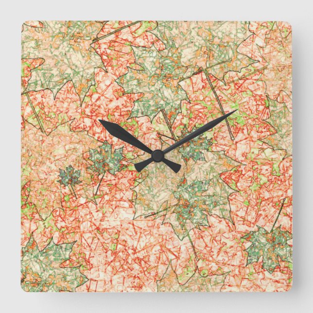 Abstrakt acer-löv på klippt koralljord fyrkantig klocka (Framsida)