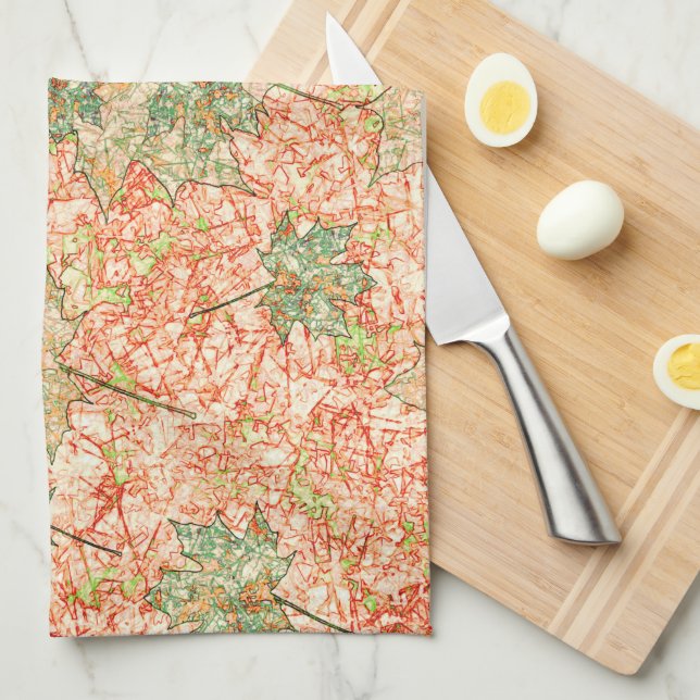 Abstrakt acer-löv på klippt koralljord kökshandduk (Vikt i Fjärdedel)