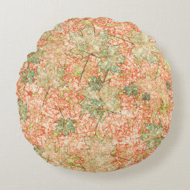 Abstrakt acer-löv på klippt koralljord rund kudde