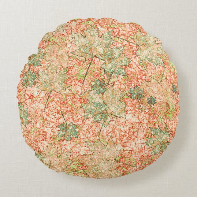 Abstrakt acer-löv på klippt koralljord rund kudde (Framsidan)