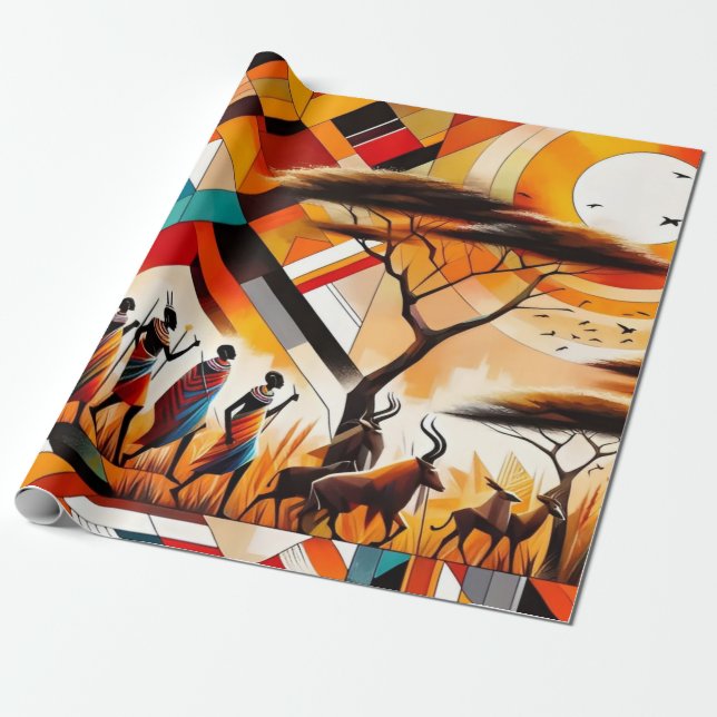 Abstrakt African Art Masai Geometric Presentpapper (Utrullad)