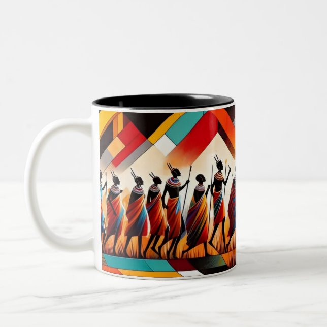 Abstrakt African Art Masai Geometric Två-Tonad Mugg (Vänster)