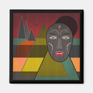 Abstrakt african mask i retro vintage färg magnet