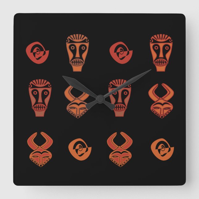 Abstrakt african tribal art fyrkantig klocka (Framsida)