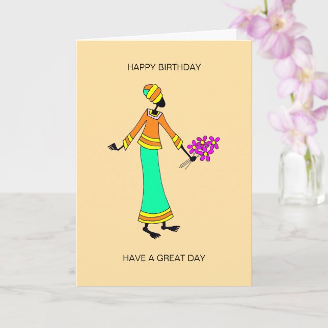 Abstrakt, afrikansk konst Dam och Blommigt födelse Kort (Orkide)