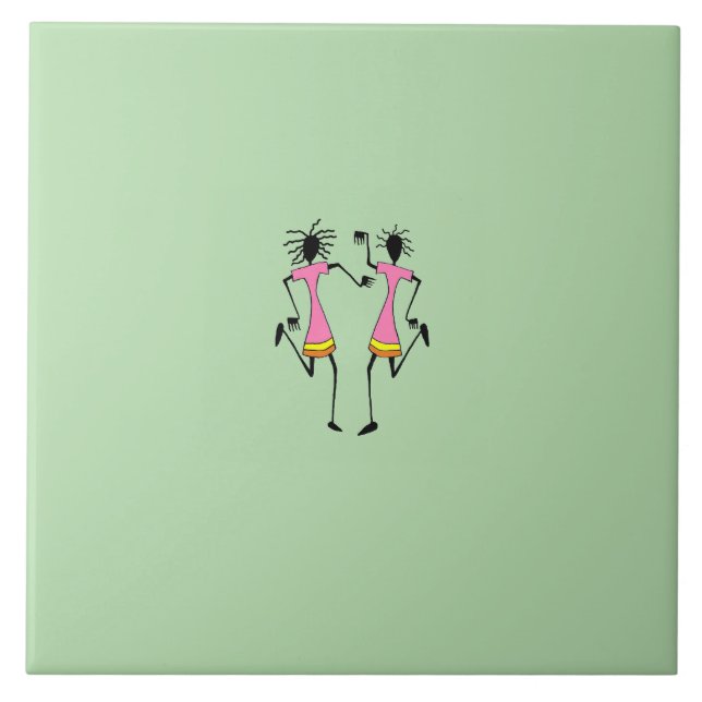 Abstrakt, afrikansk konst, elegant Dancers Party Kakelplatta (Framsidan)