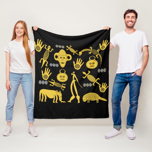 Abstrakt afrikansk symbol och motivkonst fleecefilt (På plats)