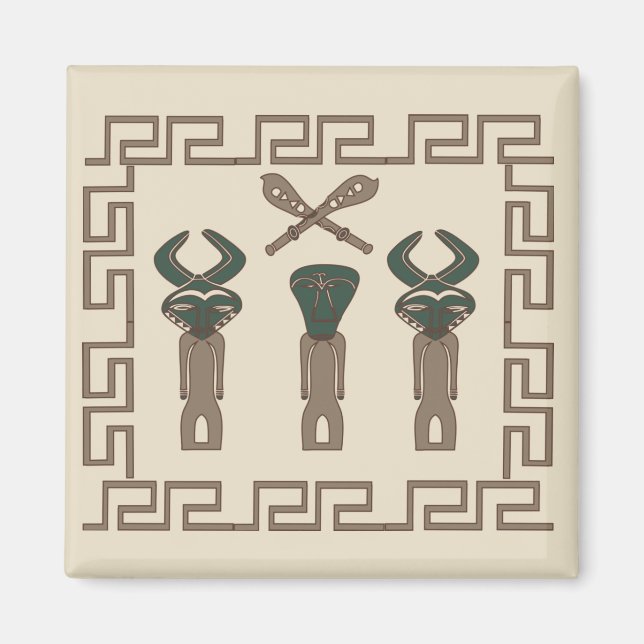 Abstrakt afrikansk tribal ansiktskonst magnet (Framsidan)