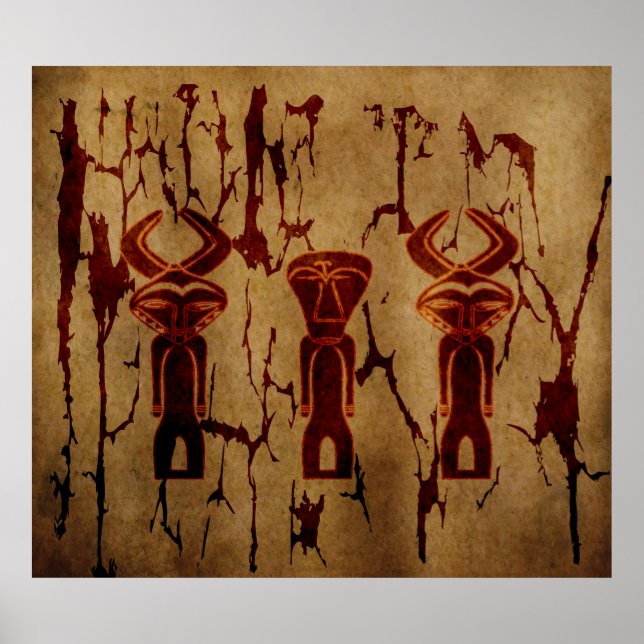 Abstrakt afrikansk tribal gammal teckning konst poster (Framsidan)
