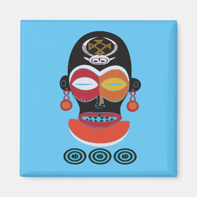 Abstrakt afrikansk tribal tatuering ansiktskonst magnet (Framsidan)