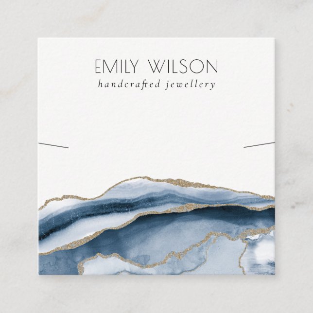 Abstrakt Agate Blue Guld Necklace Band-mall Fyrkantigt Visitkort (Framsida)