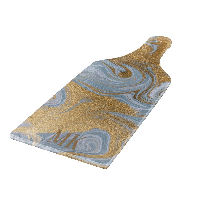 Abstrakt Agate Blue och Guld Marble Swirl (Hörn)
