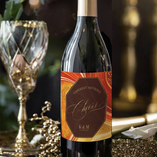 Abstrakt Agate Bröllop Cheers Hett Orange-ID827 Vinflaska Etikett (Skapare uppladdad)