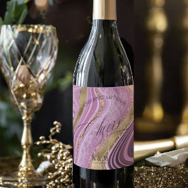 Abstrakt Agate Bröllop Cheers Mauve ID827 Vinflaska Etikett