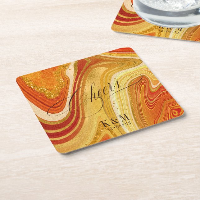 Abstrakt Agate Bröllop Cheers V2 Hett Orange-ID827 Underlägg Papper Kvadrat (Vinklad)