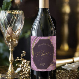 Abstrakt Agate Bröllop Cheers V2 Mauve ID827 Vinflaska Etikett