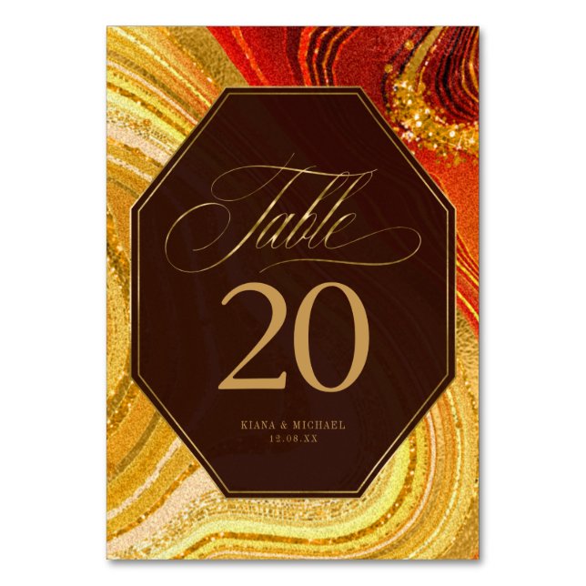 Abstrakt Agate Bröllop Hett Orange-ID827 Bordsnummer (Framsidan)