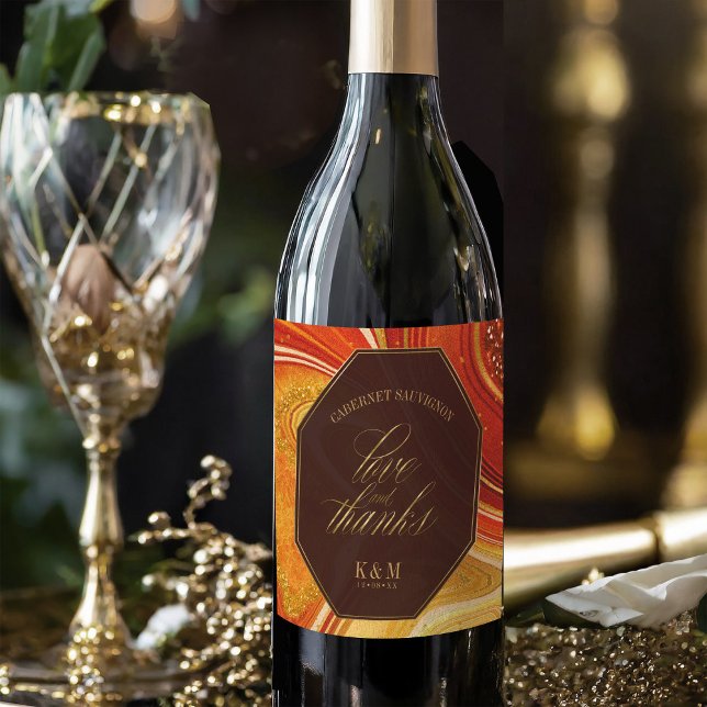 Abstrakt Agate Bröllop Hett Orange-ID827 Vinflaska Etikett (Skapare uppladdad)