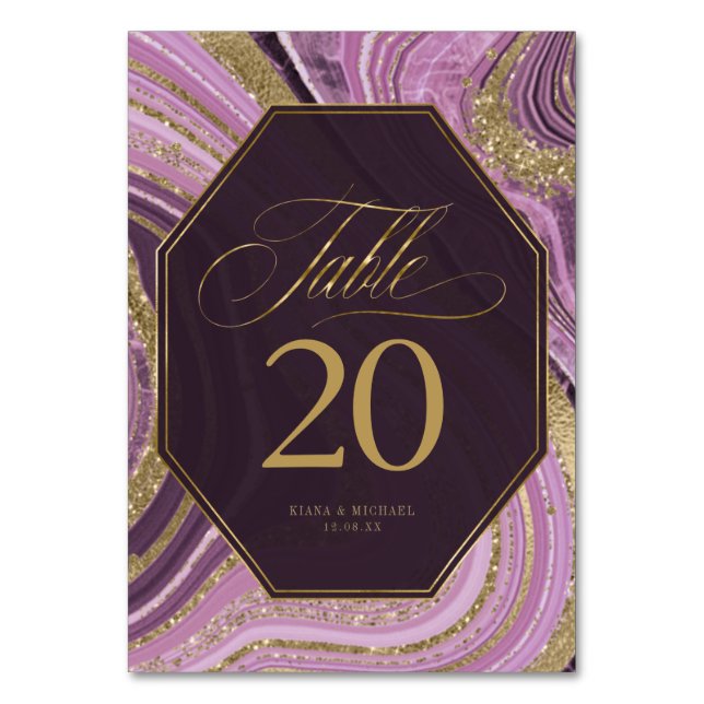 Abstrakt Agate Bröllop Mauve ID827 Bordsnummer (Framsidan)