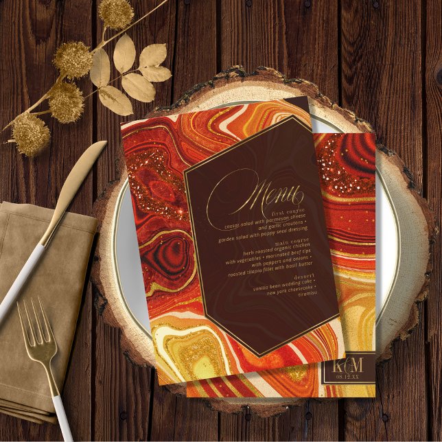 Abstrakt Agate Bröllop Menu V1 Hett Orange-ID827 Meny (Skapare uppladdad)