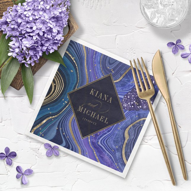 Abstrakt Agate Bröllop Midnight v2 ID827 Pappersservett (Skapare uppladdad)