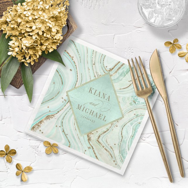 Abstrakt Agate Bröllop Mint v2 ID827 Pappersservett (Skapare uppladdad)