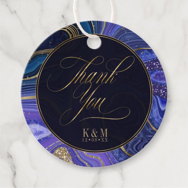 Abstrakt Agate Bröllop Tack Midnight ID827 Gåvor Etiketter (Framsida)
