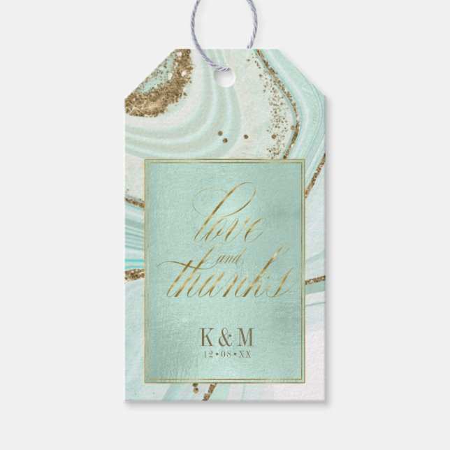 Abstrakt Agate Bröllop Tack Mint ID827 Presentetikett (Framsidan)