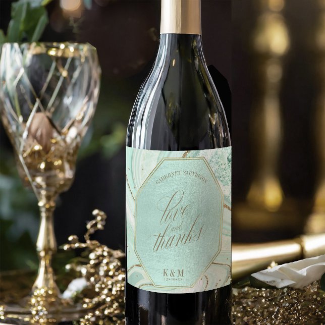 Abstrakt Agate Bröllop Tack V1 Mint ID827 Vinflaska Etikett (Skapare uppladdad)