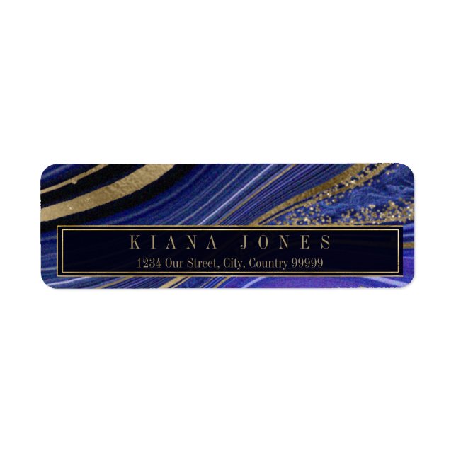 Abstrakt Agate Bröllop V1 Midnight ID827 Returadress Etikett (Framsidan)