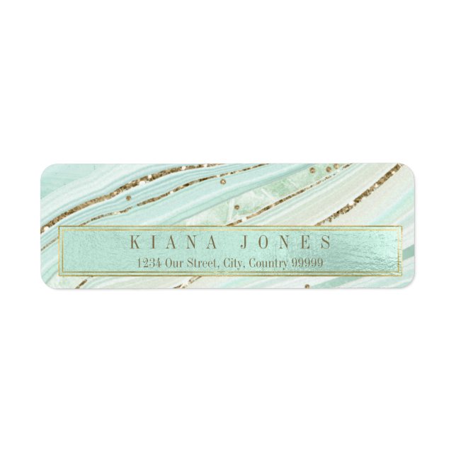 Abstrakt Agate Bröllop V1 Mint ID827 Returadress Etikett (Framsidan)