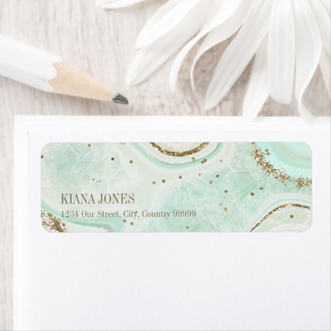 Abstrakt Agate Bröllop V2 Mint ID827 Returadress Etikett (Insitu)