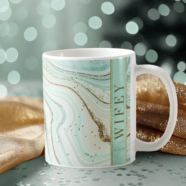 Abstrakt Agate Bröllop Wifey Mint ID827 Kaffemugg (Skapare uppladdad)