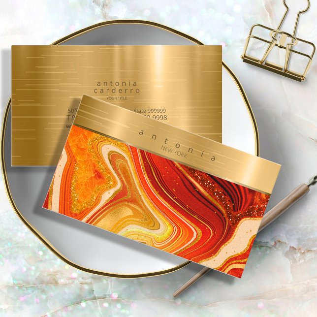 Abstrakt Agate Monogram Hett Orange-ID827 Visitkort (Skapare uppladdad)