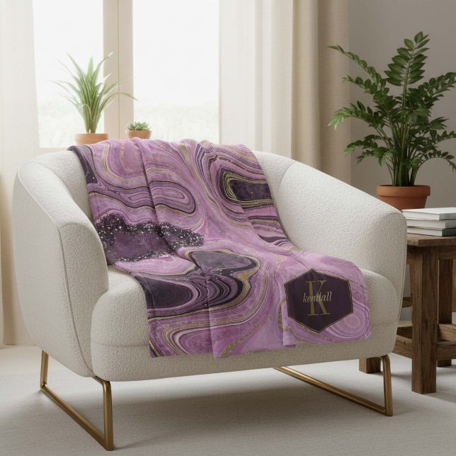 Abstrakt Agate Monogram Mauve ID827 Fleecefilt (Skapare uppladdad)