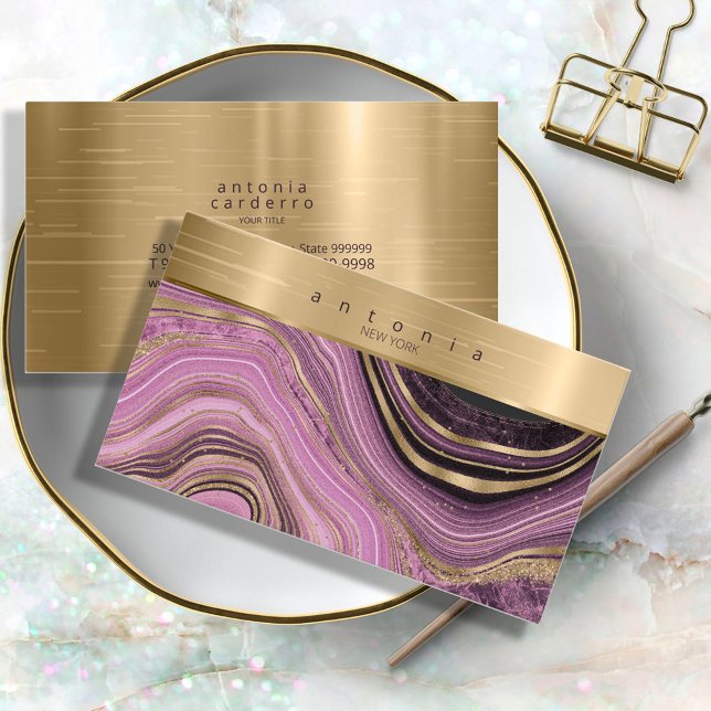 Abstrakt Agate Monogram Mauve ID827 Visitkort (Skapare uppladdad)