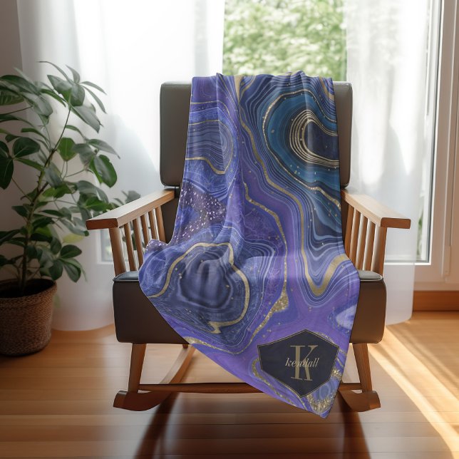Abstrakt Agate Monogram Midnight ID827 Fleecefilt (Skapare uppladdad)