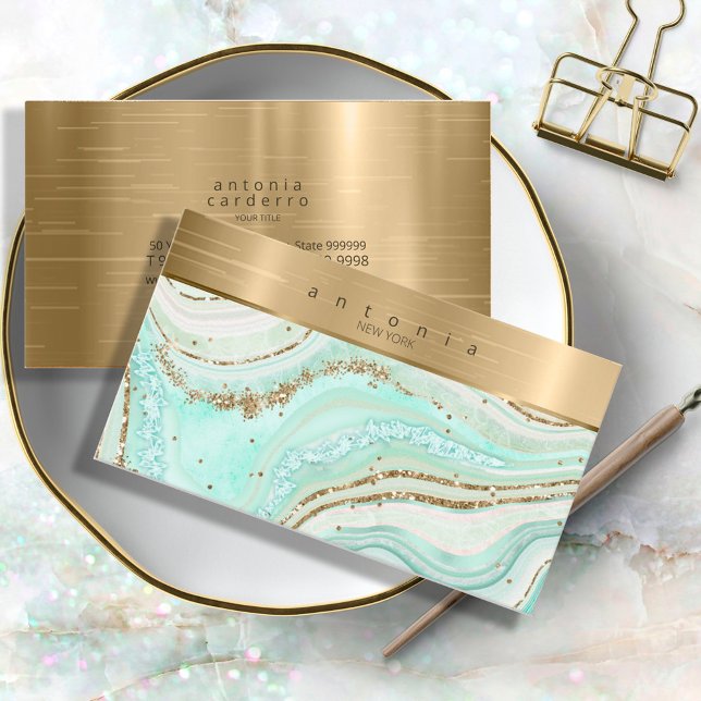 Abstrakt Agate Monogram Mint ID827 Visitkort (Skapare uppladdad)