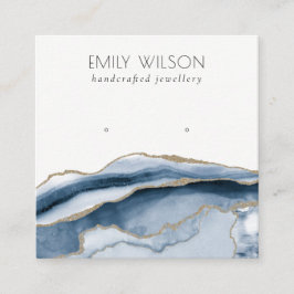 Abstrakt Agate Navy Blue Guld Stud Earring Visning Fyrkantigt Visitkort