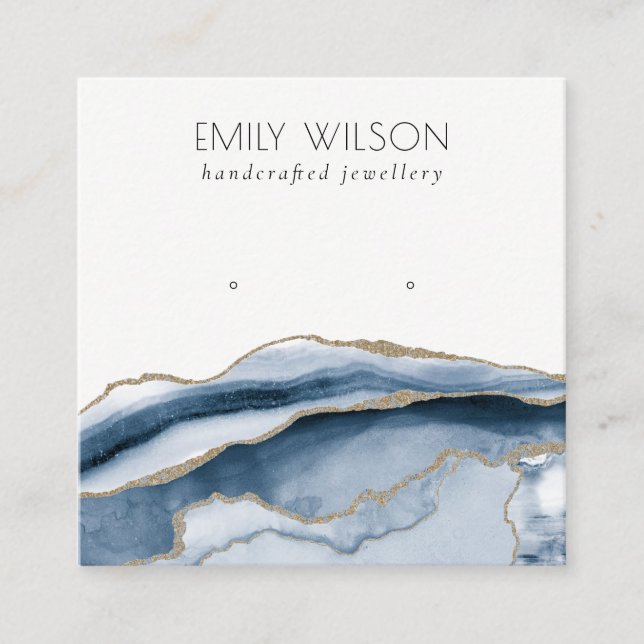 Abstrakt Agate Navy Blue Guld Stud Earring Visning Fyrkantigt Visitkort (Framsida)