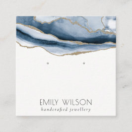 Abstrakt Agate Navy Blue Guld Stud Earring Visning Fyrkantigt Visitkort