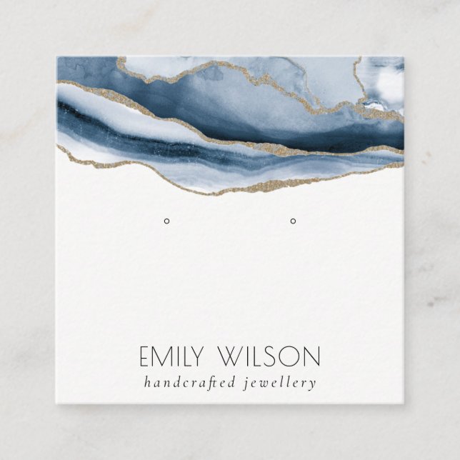 Abstrakt Agate Navy Blue Guld Stud Earring Visning Fyrkantigt Visitkort (Framsida)